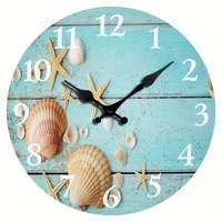 Reloj de pared de cuarzo silencioso para uso doméstico, número de concha marina Retro, cara única para sala de estar, dormitorio, cocina, caja de estilo playero de verano
