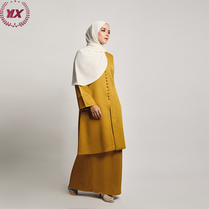 Modest Classic Kemeja Ladies Women Clothing Nice Beaded Style Elegant Front Button Peplum Suit Baju Kurung Muslim <strong>Tunic</strong> <strong>Tops</strong> - Product Image 4