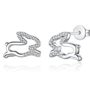 Boucles d'oreilles clous Finud Lapin en argent 925 avec cristaux pavés, design animal mignon, unisexe, pour usage quotidien - Product Image 4