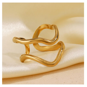 Anillo de diseño de onda de placa de oro de acero inoxidable Unisex, joyería de moda, apertura de forma Irregular con personalidad para hombres y mujeres, directo - Product Image 4