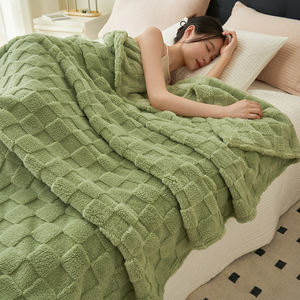Green Quilted Plush <b>Throw</b> Blanket Solid Color Soft Bedding Rectangular All-Season Use - Product Image 2