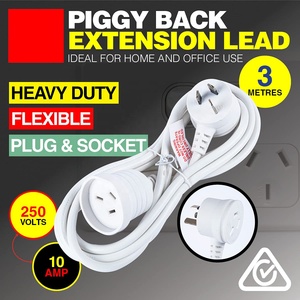 3 <span class=keywords><strong>mètres</strong></span> de longueur blanc 2400W SAA approuvé Heavy Duty Piggy Back Extension Lead parfait pour la maison bureau garage atelier tondeuse à gazon - Product Image 2