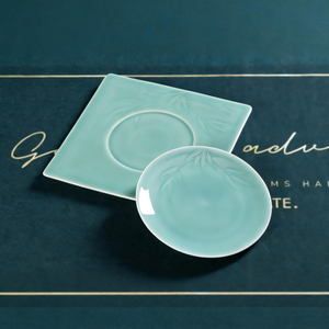 Service de table de luxe en céladon de Longquan, 8 pièces, assiette carrée ronde, bol, tasse, cuillère, OEM et ODM disponibles, <span class=keywords><strong>vaisselle</strong></span> écologique - Product Image 2