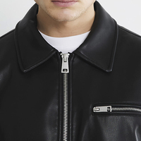Blouson aviateur de moto en cuir de veau personnalisé pour hommes imperméable Streetwear traitement fini noir