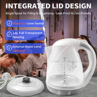 Australie SAA Approuvé Prison Prison Utiliser 1.8L Bouilloire Couvercle Sûr Scellé Cordon D'alimentation Transparent En Plastique Transparent Bouilloire Électrique