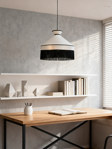 <span class=keywords><strong>Paralume</strong></span> pendente in tessuto argento con frangia nera stile retrò per sala da pranzo e soggiorno arredamento <span class=keywords><strong>elegante</strong></span> apparecchio di illuminazione - Product Image 2
