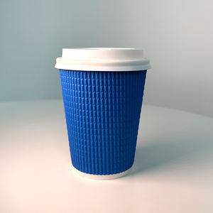 Vasos de Papel Desechables para Café, <span class=keywords><strong>Precio</strong></span> Económico de Fábrica, 12 y 16 Onzas, Vasos de Papel Corrugado <span class=keywords><strong>Azul</strong></span> con Tapa - Product Image 6
