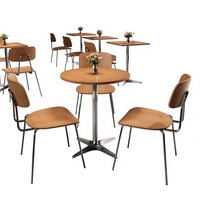 Ensemble table et chaises de café rondes de style vintage, avec plateau en PU façon planche de mer, mobilier de restaurant pour café et restaurant