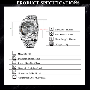 Montre personnalisable avec mouvement NH35, montres mécaniques de luxe exclusivement pour hommes - Product Image 2