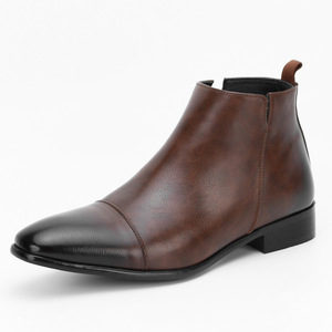<b>Brown</b> Genuine Leather <b>Boots</b> Business <b>Boots</b> Ankle Pointed Toe Slip-On Breathable Rubber Outsole Style Wholesale Shoes - Product Image 1