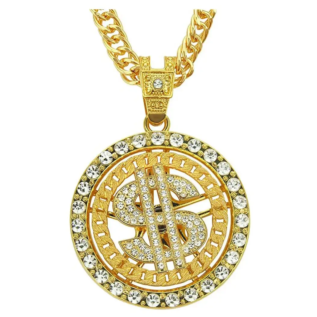 DUYIZHAO Hip Hop Liontin Uang untuk Kalung Berlapis Emas Bulat US Dollar Charm Kristal Mode Perhiasan Tanda Dolar Liontin Hadiah