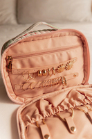 Tas Makeup katun berlapis Qetesh tas kosmetik wanita tiga lapisan pola cetak berbagai lembut dengan tali tangan