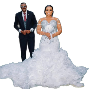 Robe de mariée sirène africaine grande taille, Vestidos De Novias Con Mangas, Robe de mariée blanche de luxe, Robe de mariée sirène - Product Image 1