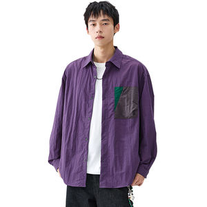 Camisa Casual de Manga Larga con Bolsillo en el Pecho y Bloques de Color de Moda, Cuello Camisero Holgado para Exteriores, Blusa Masculina - Product Image 1