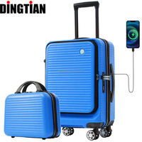Sac de voyage de luxe en gros d'usine Port USB avant-ouvert mallette de beauté intelligente ensemble de valises PC colorées avec roues universelles