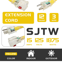 Cable de Extensión Eléctrico Americano NEMA 5-15P Macho a NEMA 5-15R Hembra, Conector Transparente con Luz, SJTW
