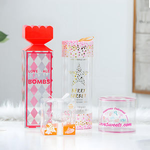 Boîte Cadeau Cylindrique en Plastique <span class=keywords><strong>Transparent</strong></span> Imprimée pour Bonbons, <span class=keywords><strong>Contenant</strong></span> Clair pour Desserts et Collations, Pliable, Idéale pour Mariages et Événements Spéciaux - Product Image 2