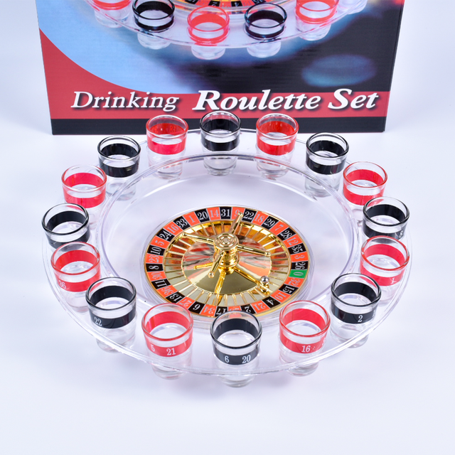 16-Cup Russian Lucky Roulette Board Game Set Glass Construction Red/Black Color Lightweight Design for Indoor/Outdoor