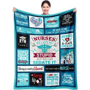 Purple Nurse Quote Patchwork Flannel <b>Blanket</b> Throw <b>Blanket</b> Nap <b>Blanket</b> Reversible Cozy Warm for Bed Sofa Couch Custom Print - Product Image 2