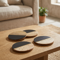 Ensemble de 4 dessous-de-verre ronds en bois |   Sous-verres élégants résistants à la chaleur pour la décoration de la table à manger à la maison et la cuisine moderne