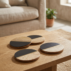 <b>Set</b> of <b>4</b> Wooden Circle Coasters | Elegant Heat Resistant Drink Pads <b>for</b> Home <b>Dining</b> <b>Table</b> Decor & Modern Kitchen - Product Image 3