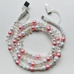 Câble USB Type-C créatif DIY perlé, chargeur de téléphone tendance avec perles nœud papillon, portable pour femmes et filles - Product Image 2
