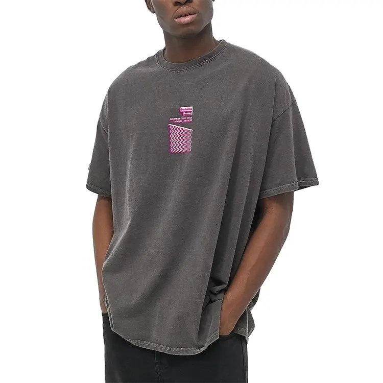 Camiseta Vintage desgastada con Logo bordado de algodón 100% personalizada, camisetas Vintage lisas de talla grande para hombre