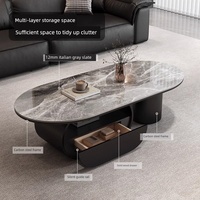 Table basse ovale moderne de luxe léger en dalle de pierre calcaire italienne, pour usage domestique, petit appartement, avec tiroirs combinés créatifs et simples