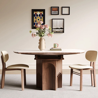 Ensemble de table à manger extensible ronde de style moderne et contemporain, 8 places, pieds en bois, plateau en pierre frittée, durable, pour la maison, la cour, l'hôtel