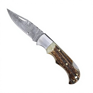 Nouveau couteau de chasse à lame pointue en acier Damas personnalisé avec manche naturel, couteau pliant OEM à bord droit à vendre - Product Image 1