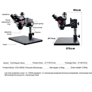 Kính hiển vi soi nổi ba mắt zoom liên tục YCS-7050X 7-50 dùng cho bảo trì điện thoại di động, hàn mạch PCB, sửa chữa - Product Image 6