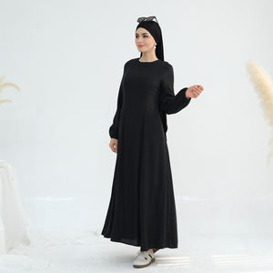 2025 Nieuwe Loriya Bescheiden Islamitische Abaya - Eid Ramadan Katoen Polyester Moslimjurk voor Vrouwen met Elastische Mouwen & Grote Zoom - Product Image 3