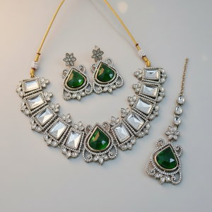 Super Quality Traditional <b>Gold</b> Plated Ethnic Necklace <b>Set</b> Crystal Rhinestone Earrings Maang Tikka Latest Designed Wedding - Product Image 2