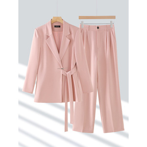 Women's Blazer And Wide Leg Pants Set Full Sleeve Anti Wrinkle Office Lady Leisure Suit - Product Image 4