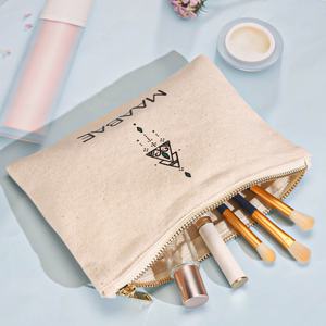 Bolsa de Maquillaje Ecológica de Lona Natural de 8 Onzas con Cierre, Bolsa de Cosméticos de Viaje de Lona de Algodón con Logotipo Personalizado Impreso - Product Image 4