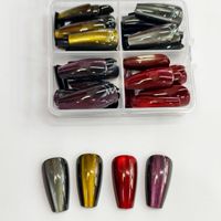 Capsules d'ongles amovibles en ABS à couverture complète, 4 couleurs assorties, motif œil de chat, avec designs étoilés lumineux