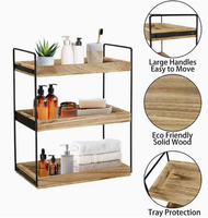 Étagère de rangement rustique à 2 niveaux avec plateaux en bois et support en tube métallique pour la salle de bain et le comptoir de cuisine, pour articles de toilette et petits objets