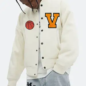 OEM Custom Winter High Quality Embroidery Fleece Baseball Bomber Letterman Varsity Jacket For Men