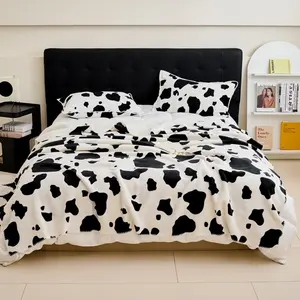 新款白色和黑色毛毯牛斑马条纹方格牛奶天鹅绒冬季毛毯豪华保暖涤纶床沙发毯