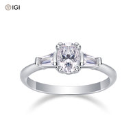 Elegante Anillo de Diamantes Cultivados en Laboratorio con Tres Piedras Ovaladas D VVS1, Plata de Ley 925, Chapado en Oro, Alto Pulido, Joyería de Aniversario para Mujer, IGI