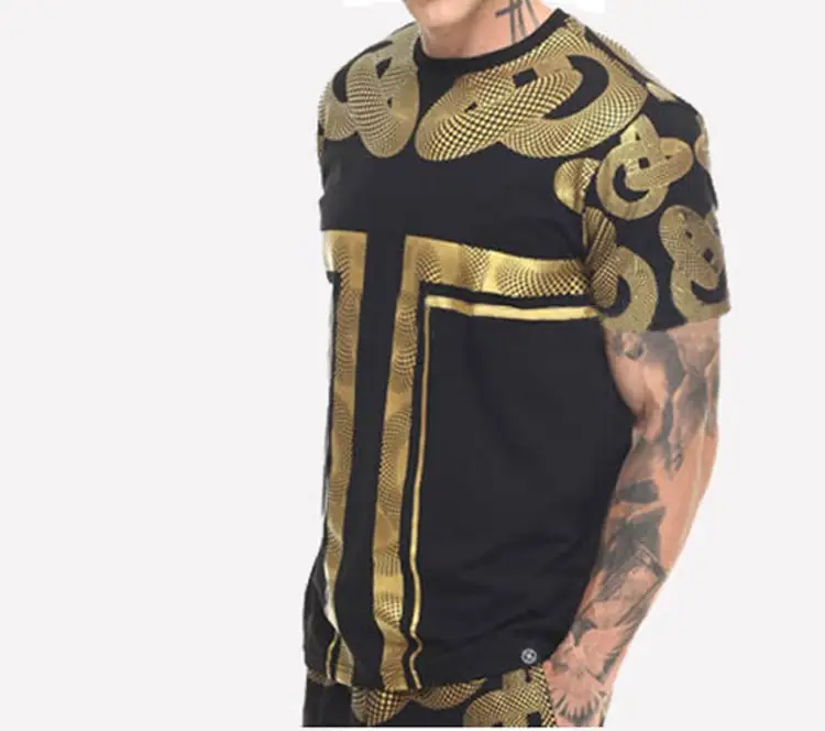 OEM Service Manufacturing Golden Printed Black T Shirt Men