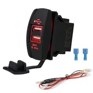 Universal Rocker Style Car USB Charger with Blue/Red LED Light Dual 4.8A USB Power Socket for Rocker Switch Panel