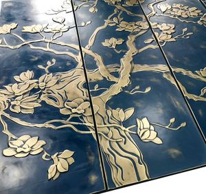 Décoration murale en cuir 3D avec motif floral en relief, 4 pièces/ensemble, décoration murale en cuir - Product Image 3