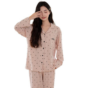 High-End Lenzing Modal Cotton Pajama Set <b>for</b> <b>Women</b> Customizable Bow French Cardigan Collar Sustainable Loungewear <b>for</b> Home Use - Product Image 2