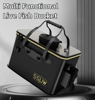 Seau de pêche pliable pour l'extérieur, seau portable pour appâts de poissons vivants avec trou d'aération, seau multifonctionnel en EVA pour leurres de poissons