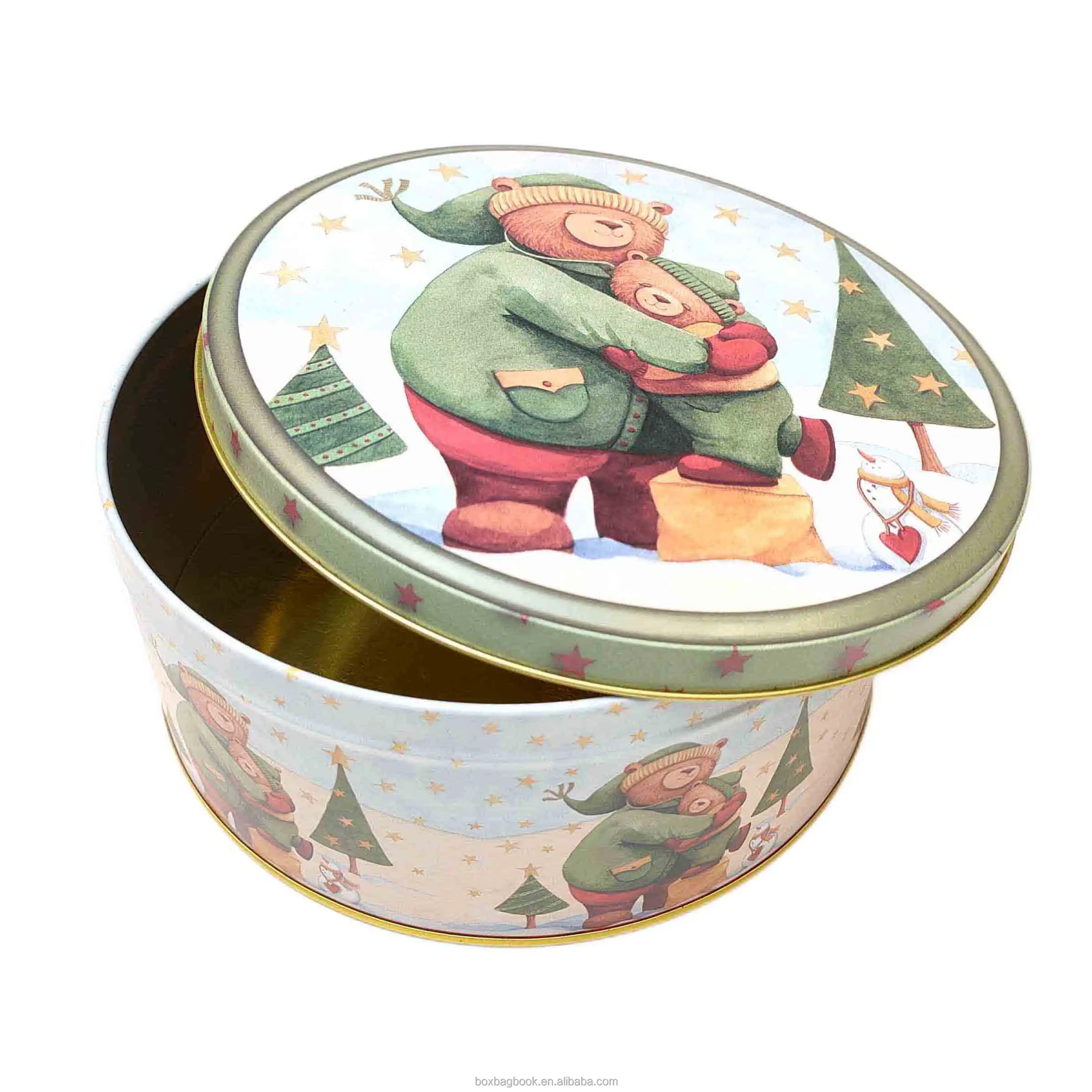 SUNSHINE Kue Kue Coklat Mooncake Putaran Logam Kotak Timah Makanan Penyimpanan Permen Warna Penyiangan Dicetak Lucu Bulat Kotak Timah