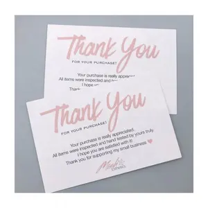 Cartão de agradecimento com inserção de cliente comercial com impressão personalizada em folha de ouro rosa pequena e luxuosa