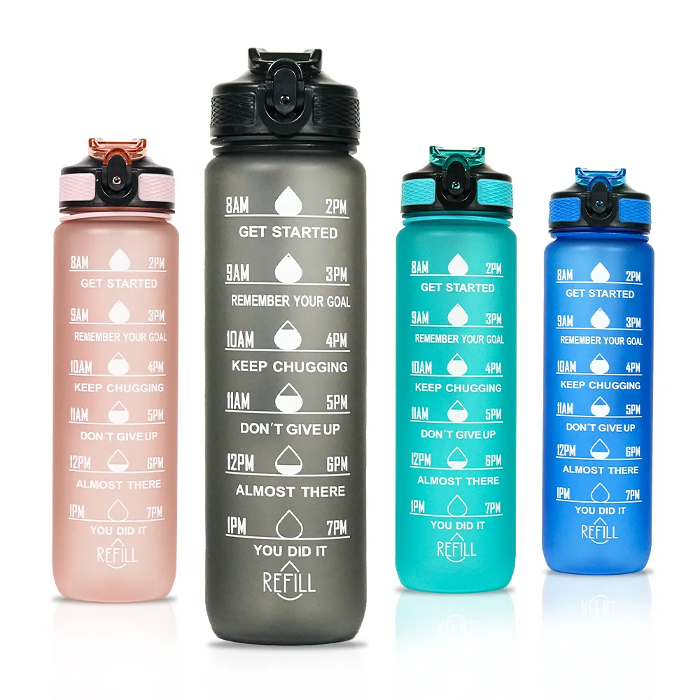 Vendita calda da un gallone 2l a prova di perdite Bpa-libera motivazionale bottiglia d'acqua in plastica da palestra con pennarello
