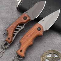Mini couteau pliant de poche, lame en titane gris, manche en bois, ouvre-bouteille, acier inoxydable, EDC, outil de survie en plein air pour le camping