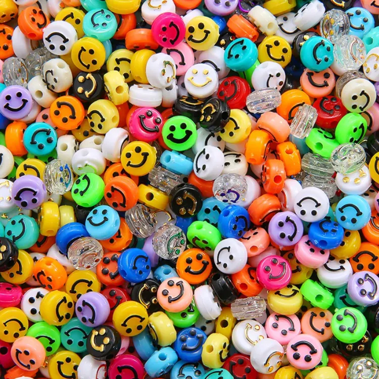 100 pièces 10mm perles de visage souriant acrylique visage heureux perles pour la fabrication de bijoux bricolage